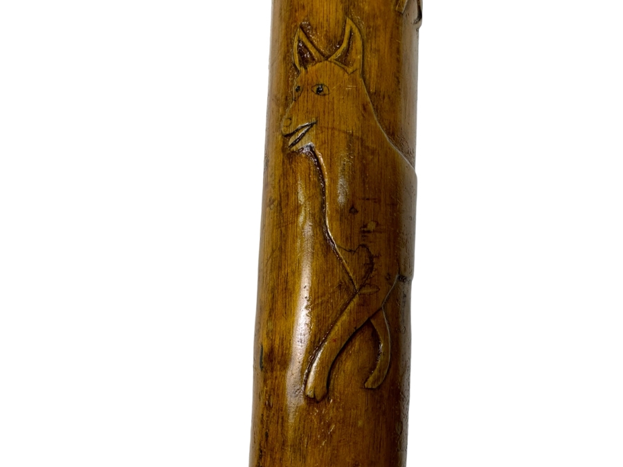 Antique Hand Carved Folk Art Wooden Cane From 1932 Olympic Games 33L [Photo 3]