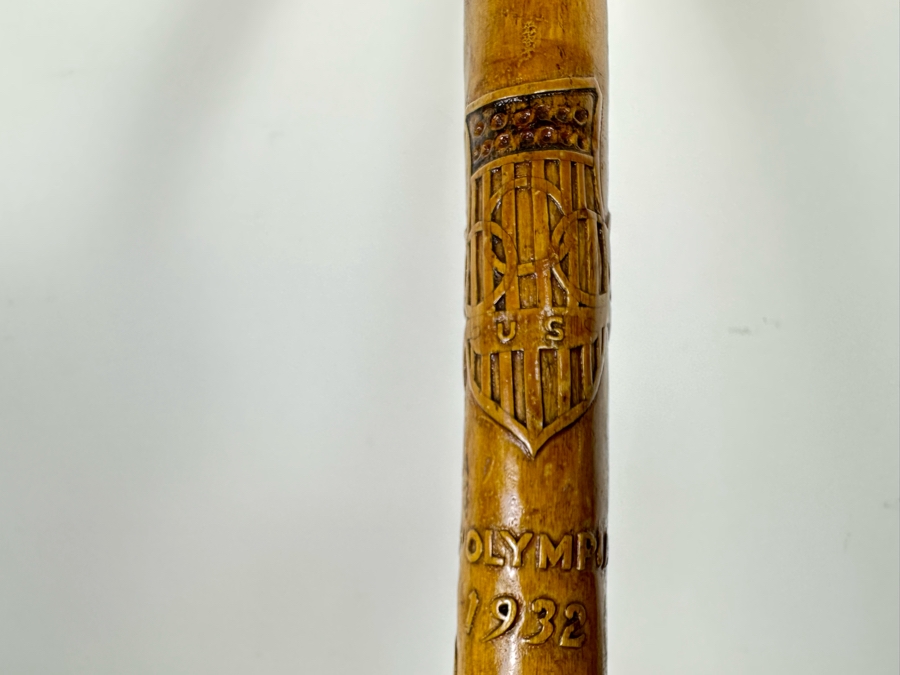 Antique Hand Carved Folk Art Wooden Cane From 1932 Olympic Games 33L [Photo 5]