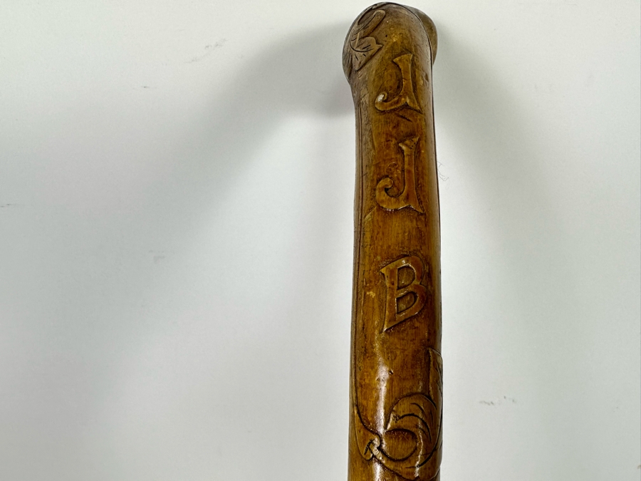 Antique Hand Carved Folk Art Wooden Cane From 1932 Olympic Games 33L [Photo 8]