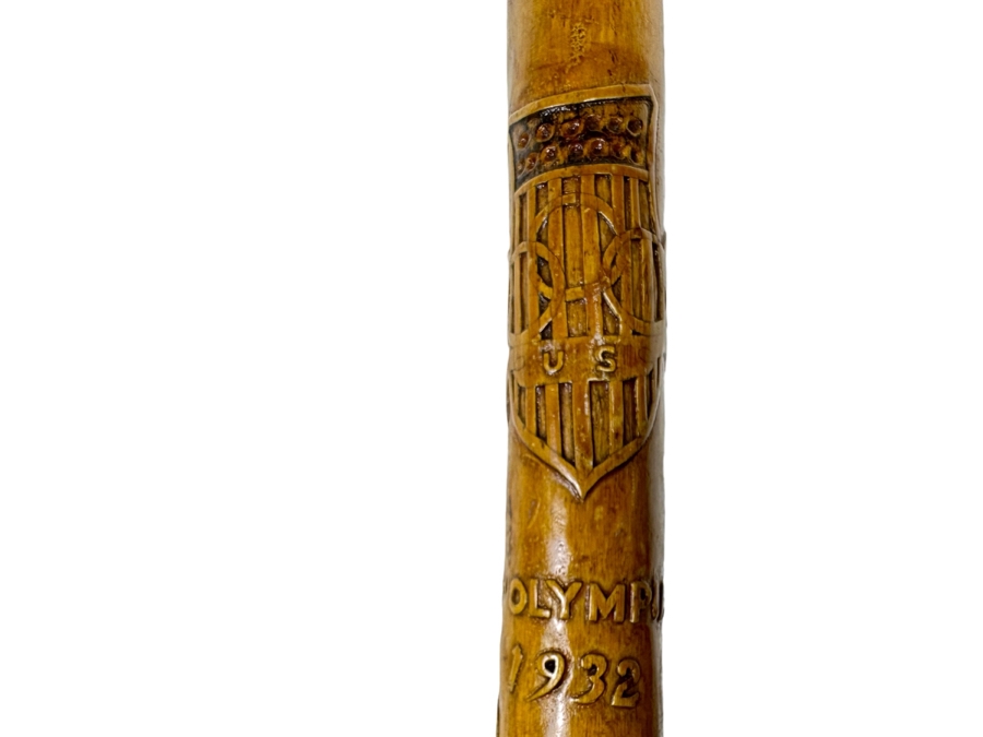 Antique Hand Carved Folk Art Wooden Cane From 1932 Olympic Games 33L [Photo 2]