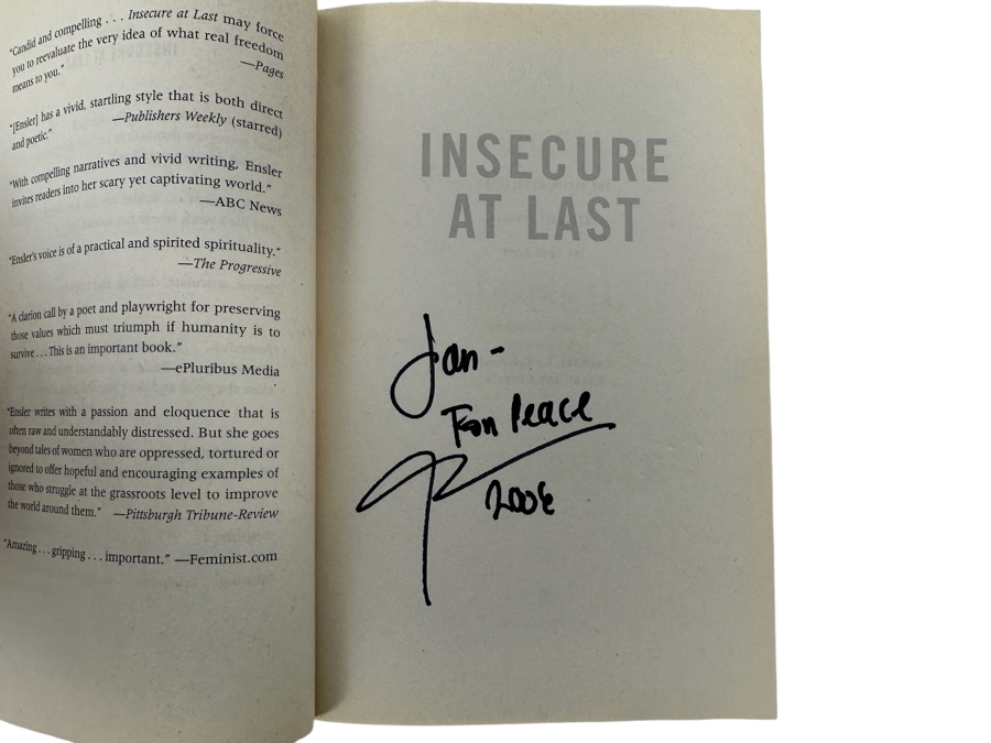 Signed Paperback Book Insecure At Last: A Political Memoir By Eve Ensler [Photo 3]