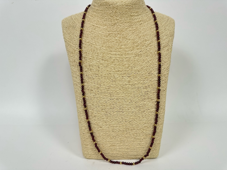 Garnet And Gold Beaded 30' Necklace [Photo 2]