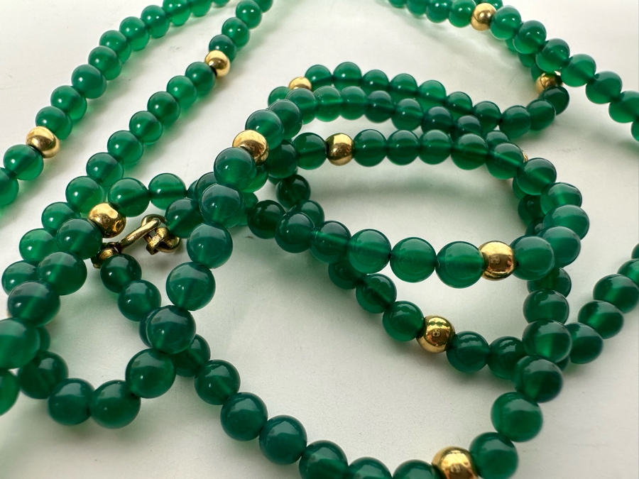 Chrysoprase And Gold Beaded 32' Necklace [Photo 5]