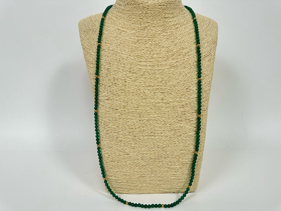 Chrysoprase And Gold Beaded 32' Necklace [Photo 2]
