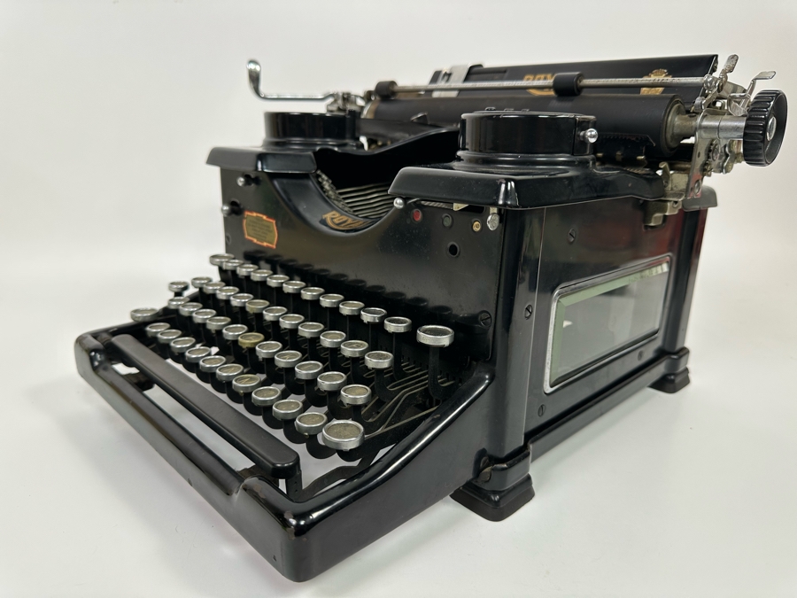 Antique Metal ROYAL Typewriter In Excellent Condition With Side Glass Panels And Original Cover 15W X 16D X 9.5H [Photo 9]