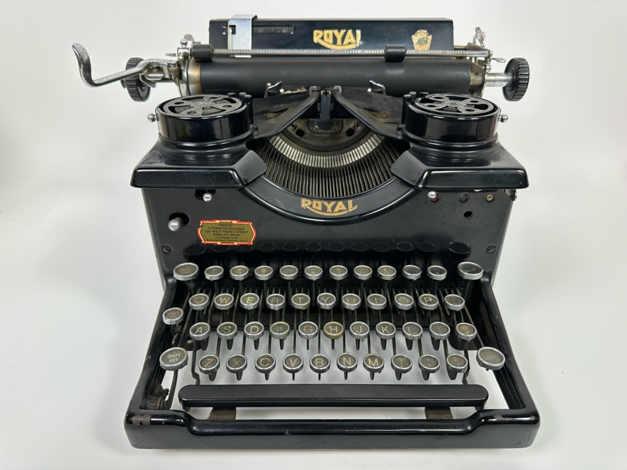 Antique Metal ROYAL Typewriter In Excellent Condition With Side Glass Panels And Original Cover 15W X 16D X 9.5H [Photo 3]