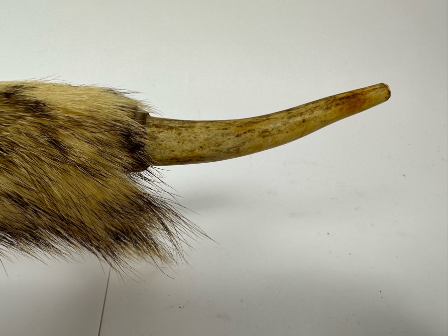 Native American Ceremonial Peace Pipe Of Antler Bowl & Tip, Rattlesnake Skin, Rattle & Vertebrae, Deer Leather, Beads, Badger Fur, Trade Beads, Seed Beads, Turkey Feathers 32L Retails $1,500 [Photo 15]