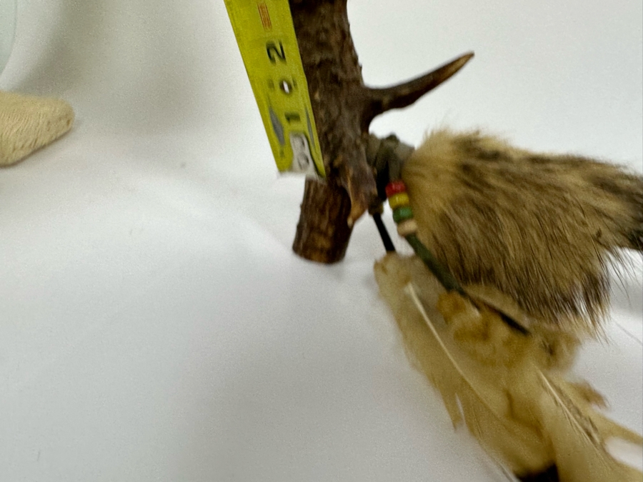 Native American Ceremonial Peace Pipe Of Antler Bowl & Tip, Rattlesnake Skin, Rattle & Vertebrae, Deer Leather, Beads, Badger Fur, Trade Beads, Seed Beads, Turkey Feathers 32L Retails $1,500 [Photo 25]