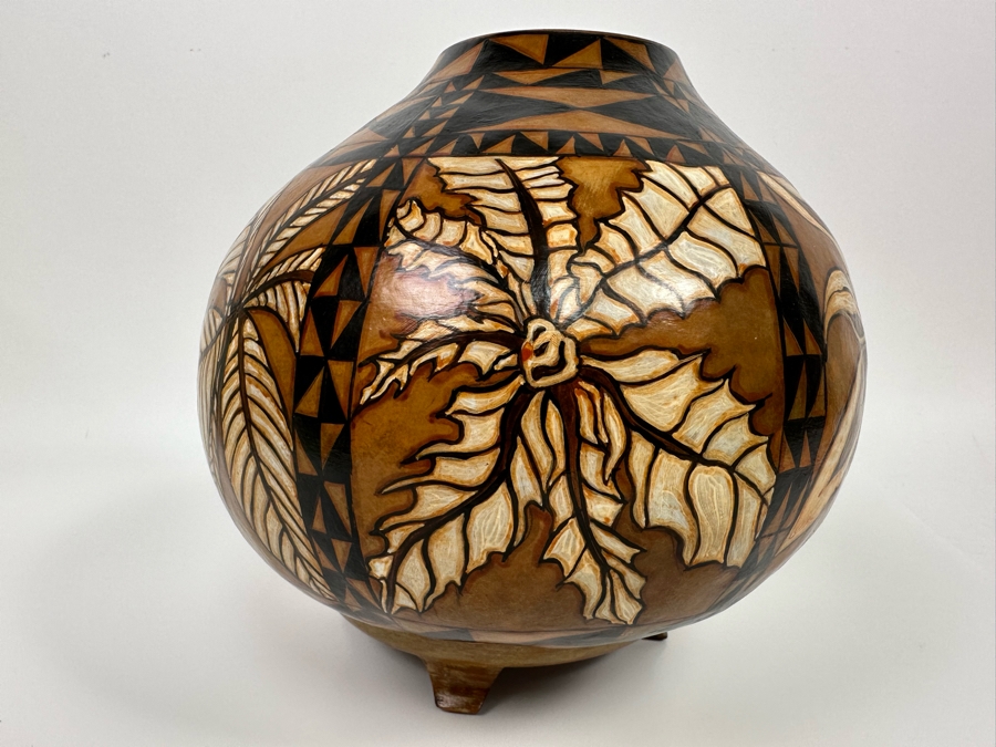 Hand Painted Gourd With Stand Signed Miles 9W X 9.5H [Photo 11]