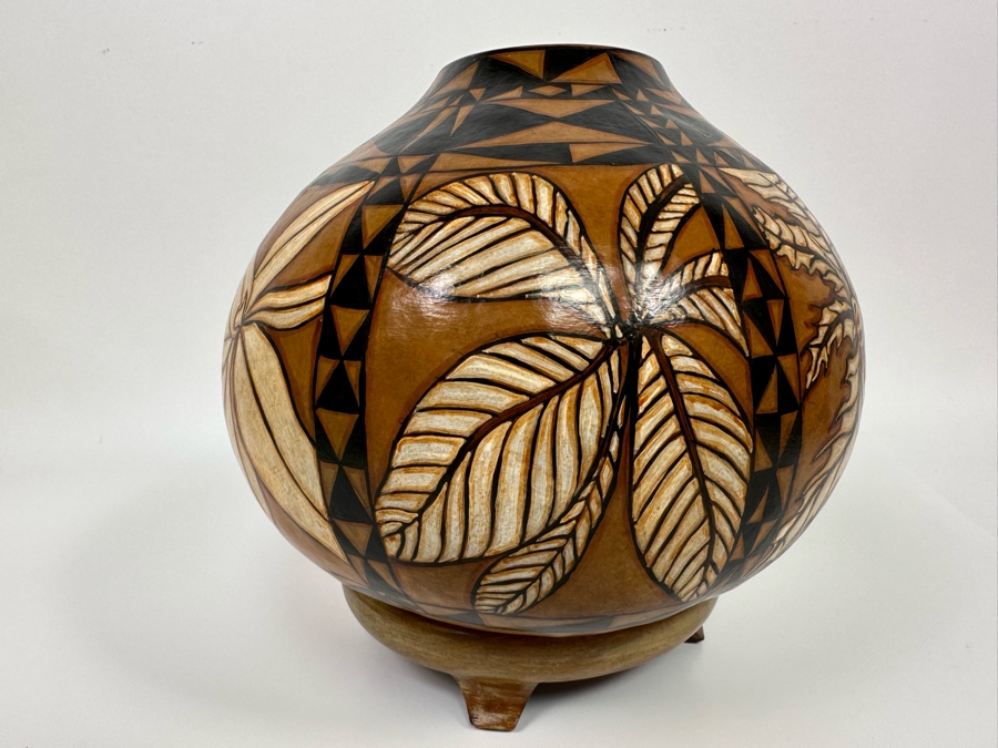 Hand Painted Gourd With Stand Signed Miles 9W X 9.5H [Photo 6]