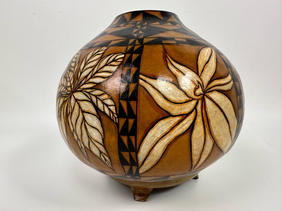Hand Painted Gourd With Stand Signed Miles 9W X 9.5H [Photo 7]