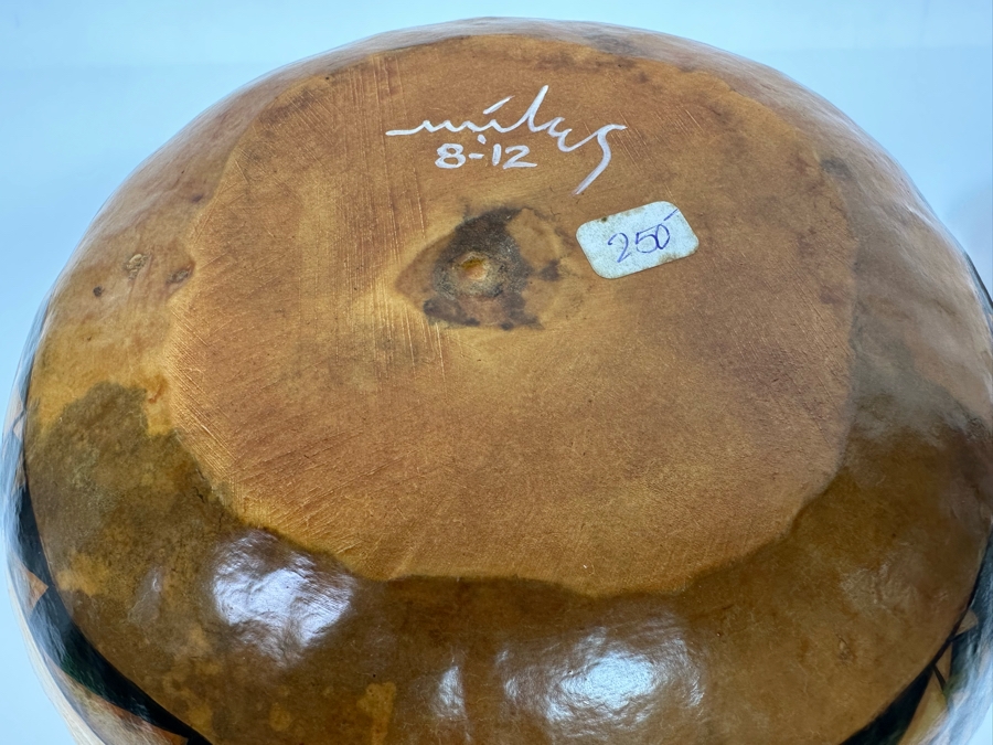 Hand Painted Gourd With Stand Signed Miles 9W X 9.5H [Photo 12]