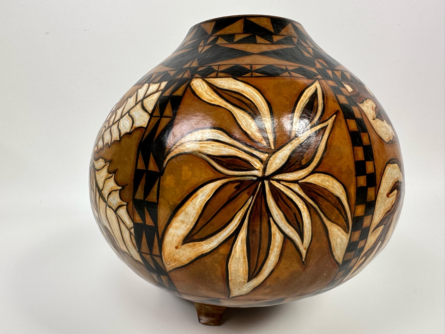 Hand Painted Gourd With Stand Signed Miles 9W X 9.5H [Photo 10]