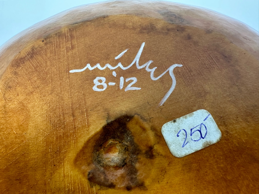 Hand Painted Gourd With Stand Signed Miles 9W X 9.5H [Photo 2]