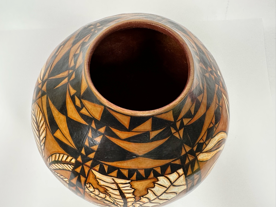Hand Painted Gourd With Stand Signed Miles 9W X 9.5H [Photo 5]