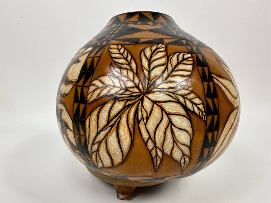 Hand Painted Gourd With Stand Signed Miles 9W X 9.5H [Photo 8]