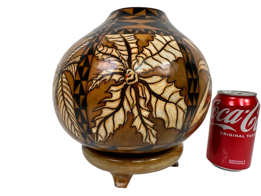 Hand Painted Gourd With Stand Signed Miles 9W X 9.5H [Photo 1]