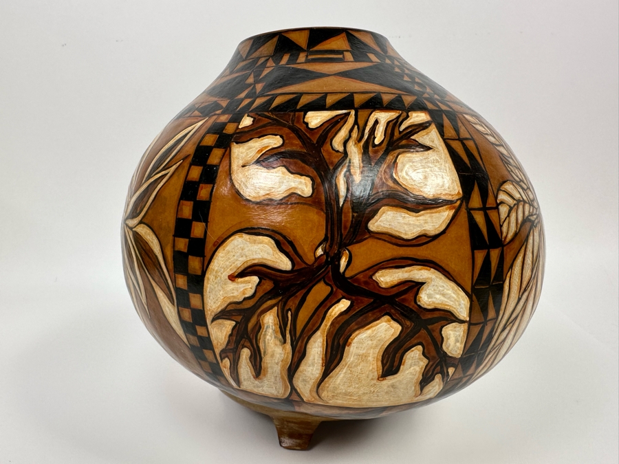 Hand Painted Gourd With Stand Signed Miles 9W X 9.5H [Photo 9]