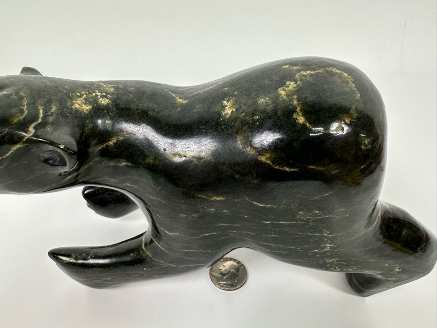 Native American Inuit Carved Stone Polar Bear Sculpture Signed Nuyalia Tunnillie 8.5W X 3D X 5H [Photo 6]