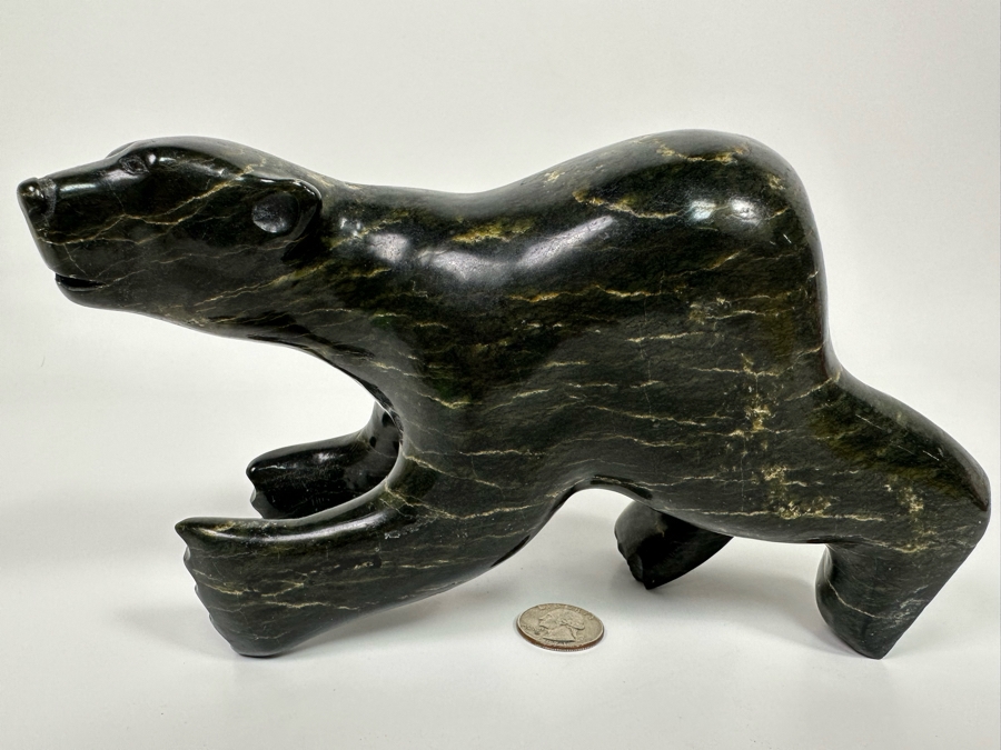 Native American Inuit Carved Stone Polar Bear Sculpture Signed Nuyalia Tunnillie 8.5W X 3D X 5H [Photo 4]