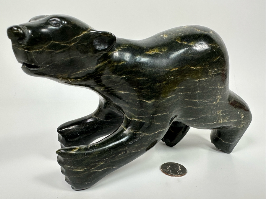 Native American Inuit Carved Stone Polar Bear Sculpture Signed Nuyalia Tunnillie 8.5W X 3D X 5H [Photo 7]