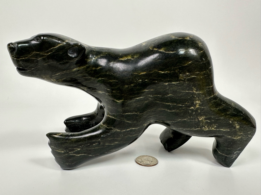 Native American Inuit Carved Stone Polar Bear Sculpture Signed Nuyalia Tunnillie 8.5W X 3D X 5H [Photo 3]
