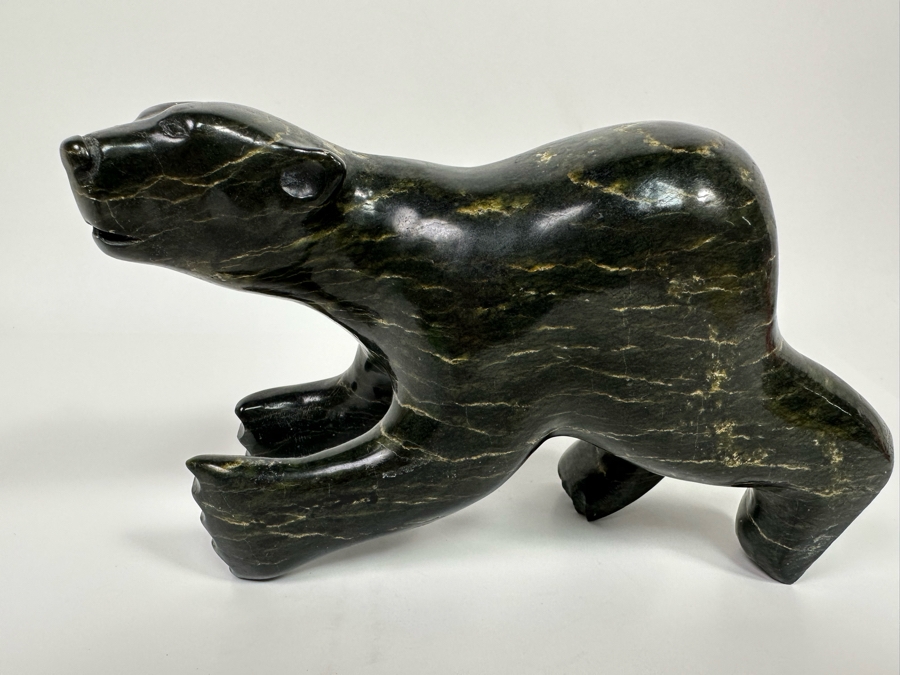 Native American Inuit Carved Stone Polar Bear Sculpture Signed Nuyalia