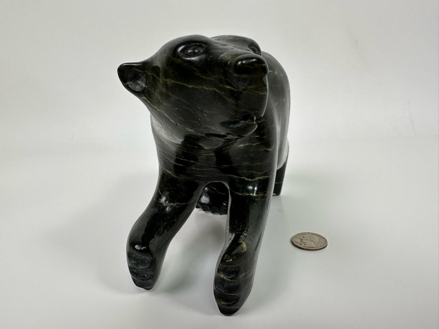Native American Inuit Carved Stone Polar Bear Sculpture Signed Nuyalia Tunnillie 8.5W X 3D X 5H [Photo 9]