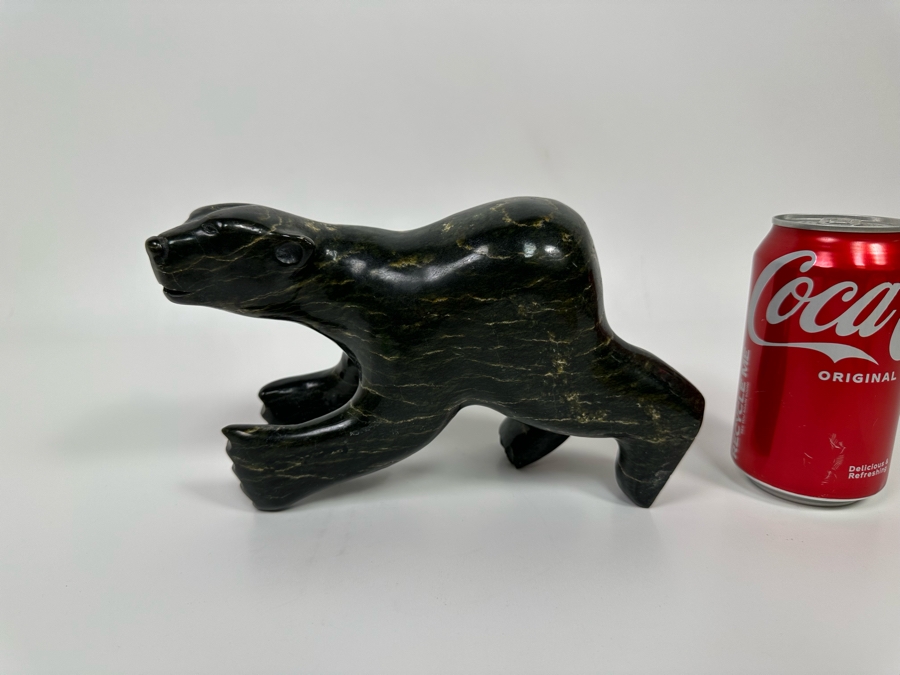 Native American Inuit Carved Stone Polar Bear Sculpture Signed Nuyalia Tunnillie 8.5W X 3D X 5H [Photo 14]