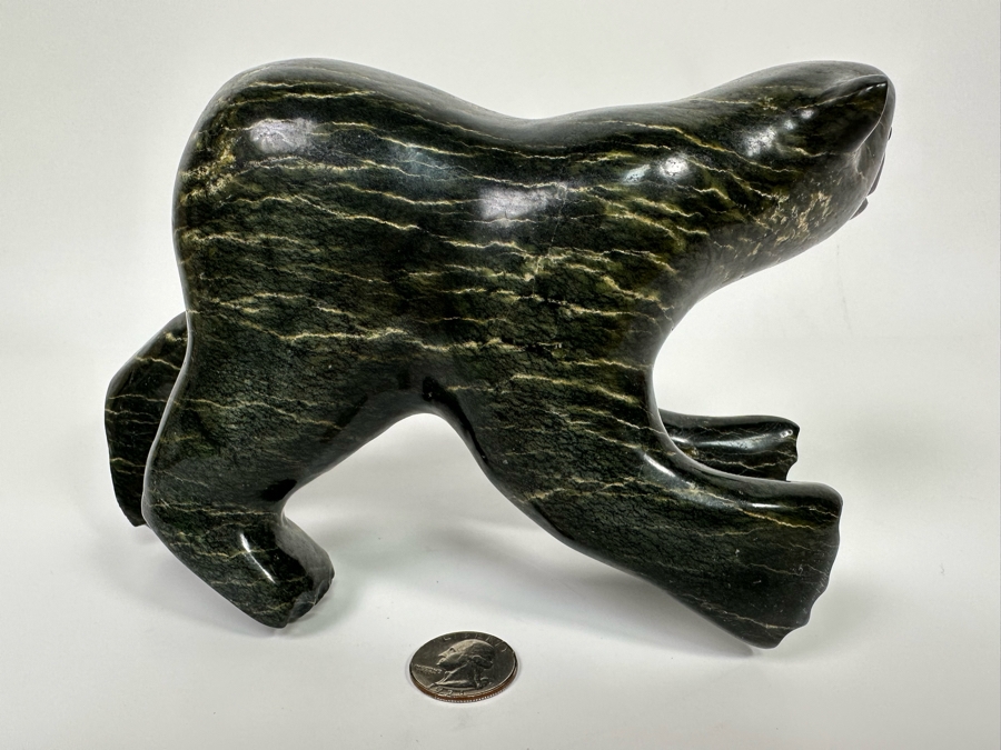 Native American Inuit Carved Stone Polar Bear Sculpture Signed Nuyalia