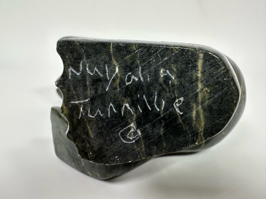 Native American Inuit Carved Stone Polar Bear Sculpture Signed Nuyalia Tunnillie 8.5W X 3D X 5H [Photo 2]