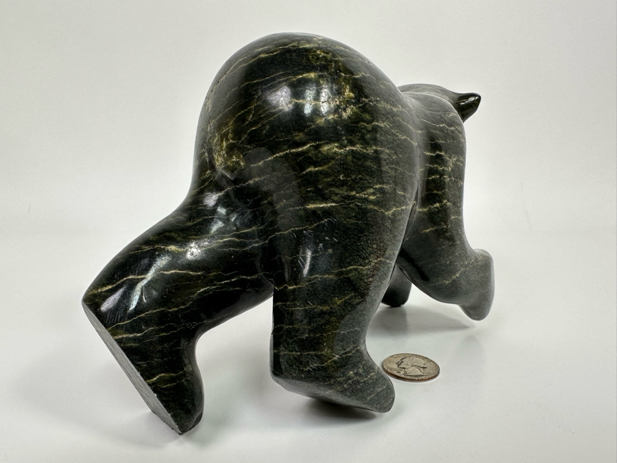 Native American Inuit Carved Stone Polar Bear Sculpture Signed Nuyalia Tunnillie 8.5W X 3D X 5H [Photo 11]