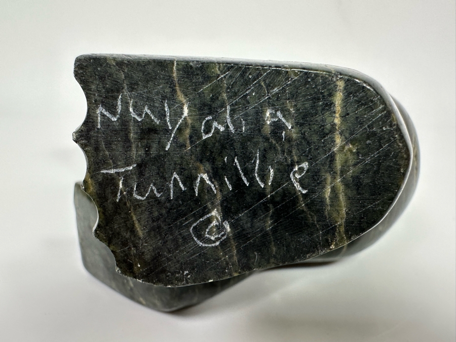 Native American Inuit Carved Stone Polar Bear Sculpture Signed Nuyalia Tunnillie 8.5W X 3D X 5H [Photo 17]