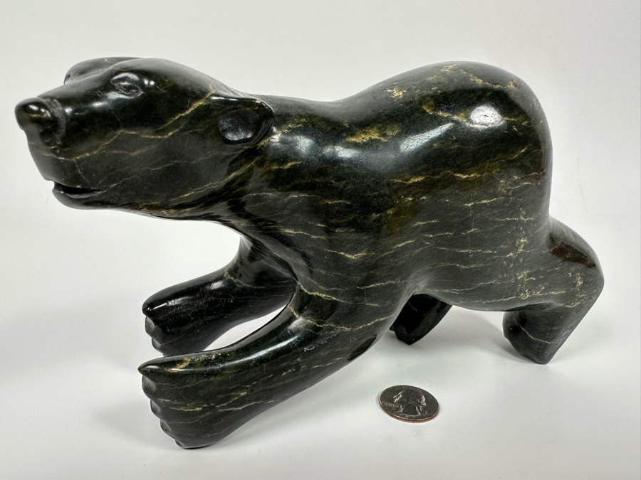 Native American Inuit Carved Stone Polar Bear Sculpture Signed Nuyalia Tunnillie 8.5W X 3D X 5H [Photo 8]