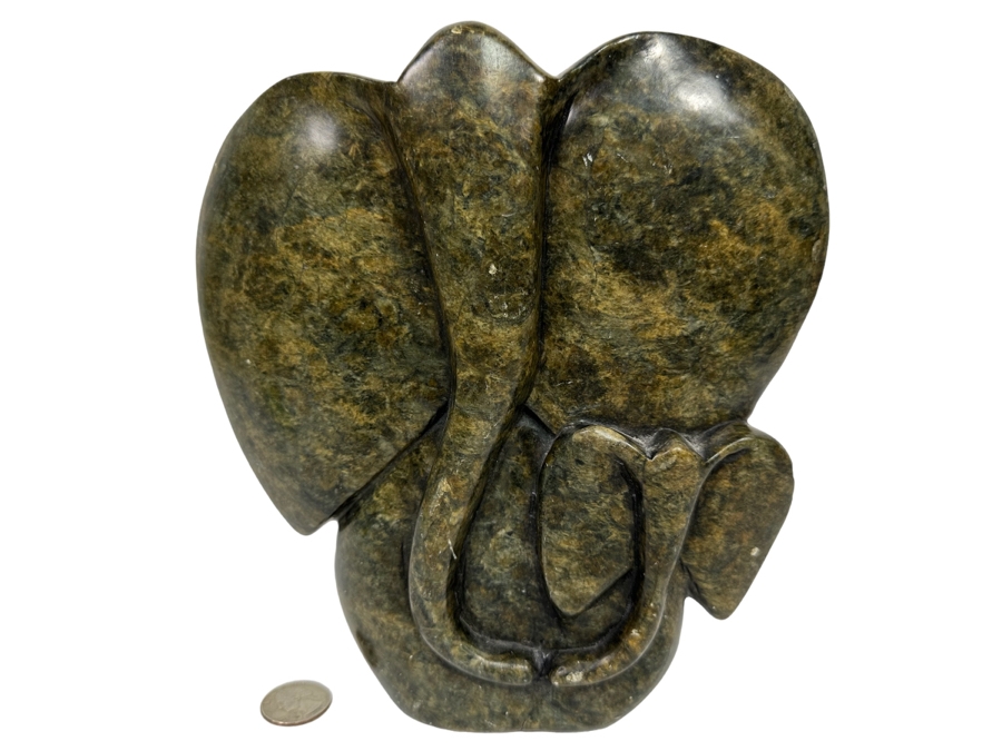 Carved Stone Mother & Child Elephant Sculpture From Zimbabwe Africa 8W X 2.5D X 8.5H [Photo 1]