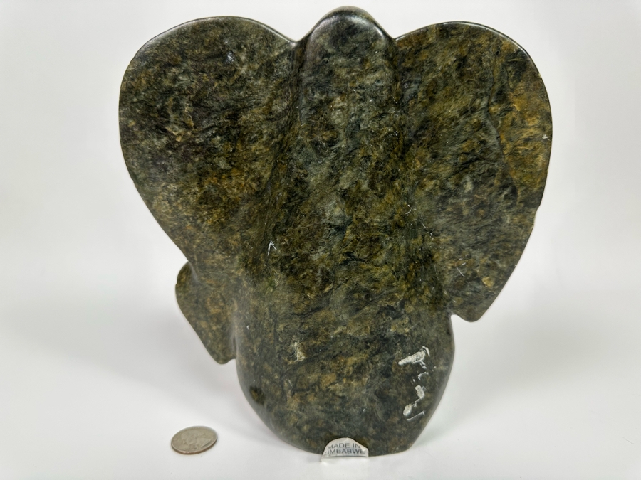 Carved Stone Mother & Child Elephant Sculpture From Zimbabwe Africa 8W X 2.5D X 8.5H [Photo 7]