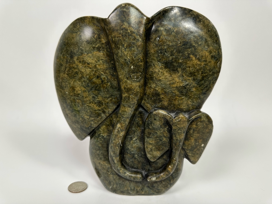 Carved Stone Mother & Child Elephant Sculpture From Zimbabwe Africa 8W X 2.5D X 8.5H [Photo 3]