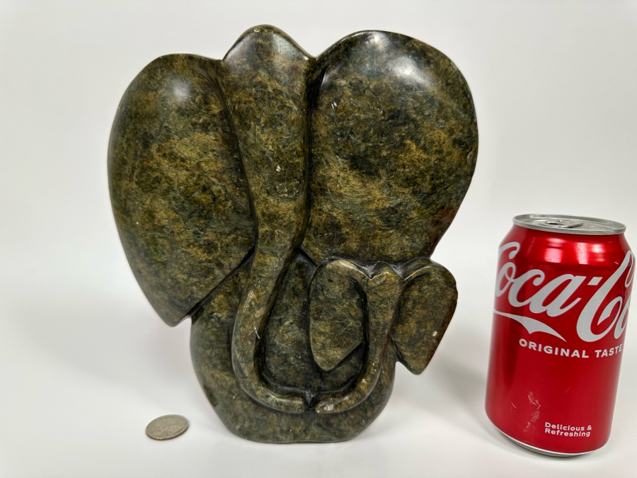 Carved Stone Mother & Child Elephant Sculpture From Zimbabwe Africa 8W X 2.5D X 8.5H [Photo 4]