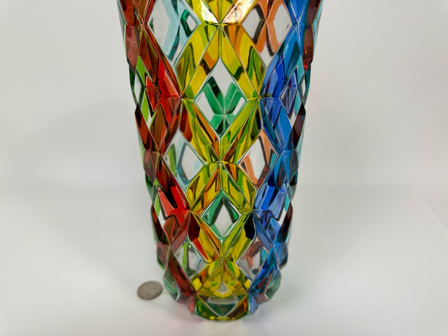 RCR Da Vinci Collection Colorful Italian Crystal Vase 10 3/4H