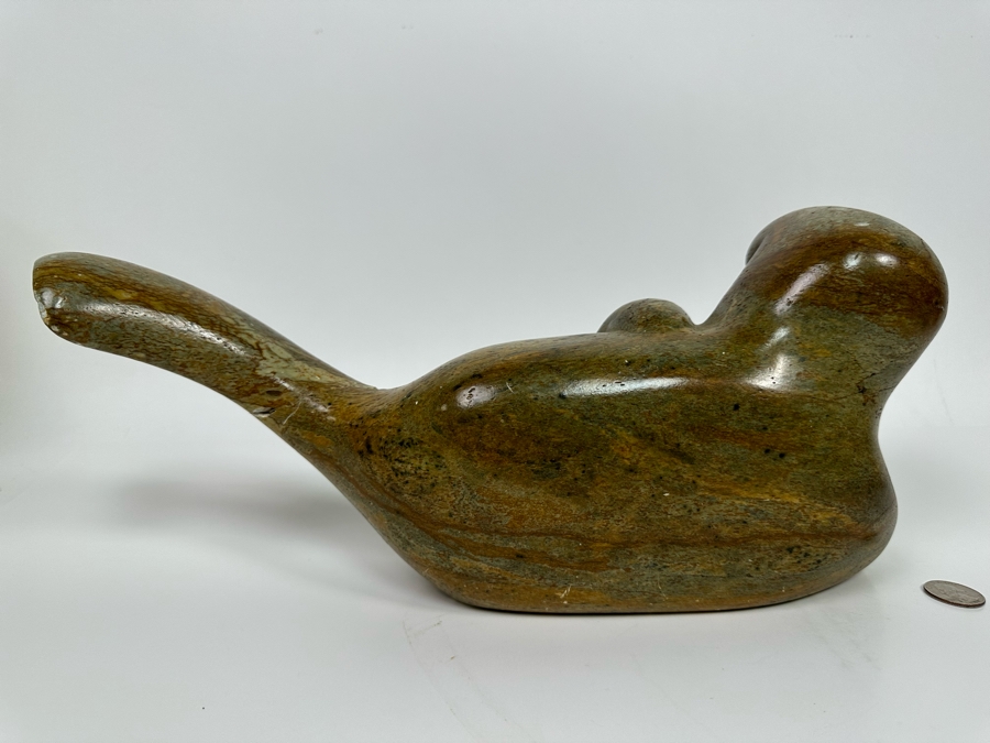 Hand Carved Stone Walrus Sculpture - Tail Has Been Repaired - See Photos 15W X 4D X 6.5H [Photo 7]