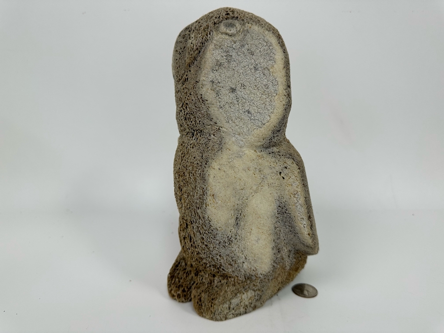 Vintage Inuit Hand Carved Whale Bone Owl Sculpture 6.5W X 5.5D X 10H [Photo 6]
