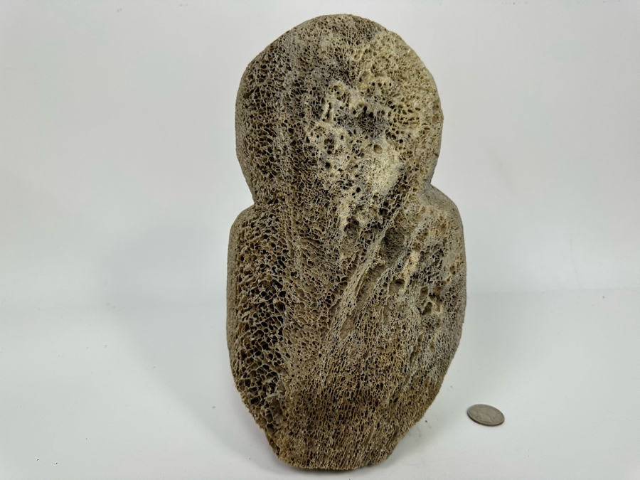 Vintage Inuit Hand Carved Whale Bone Owl Sculpture 6.5W X 5.5D X 10H [Photo 8]