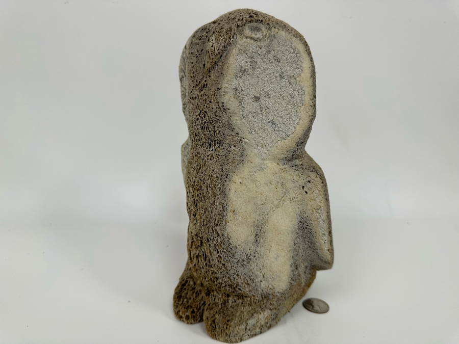 Vintage Inuit Hand Carved Whale Bone Owl Sculpture 6.5W X 5.5D X 10H [Photo 5]