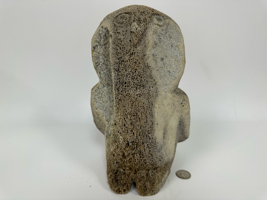 Vintage Inuit Hand Carved Whale Bone Owl Sculpture 6.5W X 5.5D X 10H [Photo 3]
