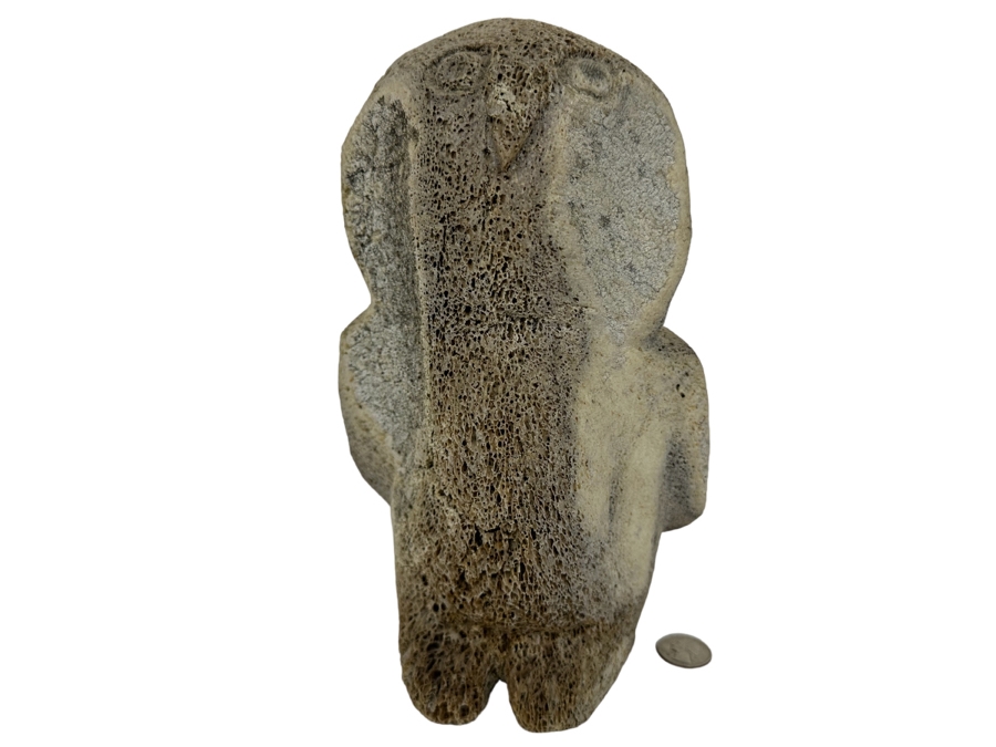 Vintage Inuit Hand Carved Whale Bone Owl Sculpture 6.5W X 5.5D X 10H