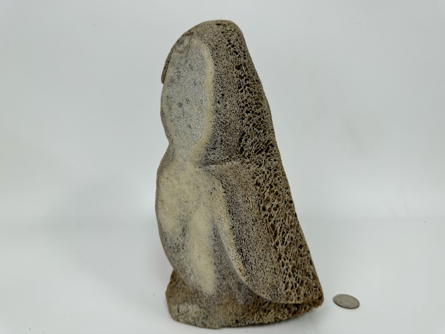 Vintage Inuit Hand Carved Whale Bone Owl Sculpture 6.5W X 5.5D X 10H [Photo 7]