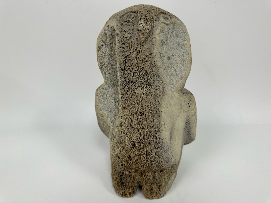 Vintage Inuit Hand Carved Whale Bone Owl Sculpture 6.5W X 5.5D X 10H [Photo 2]