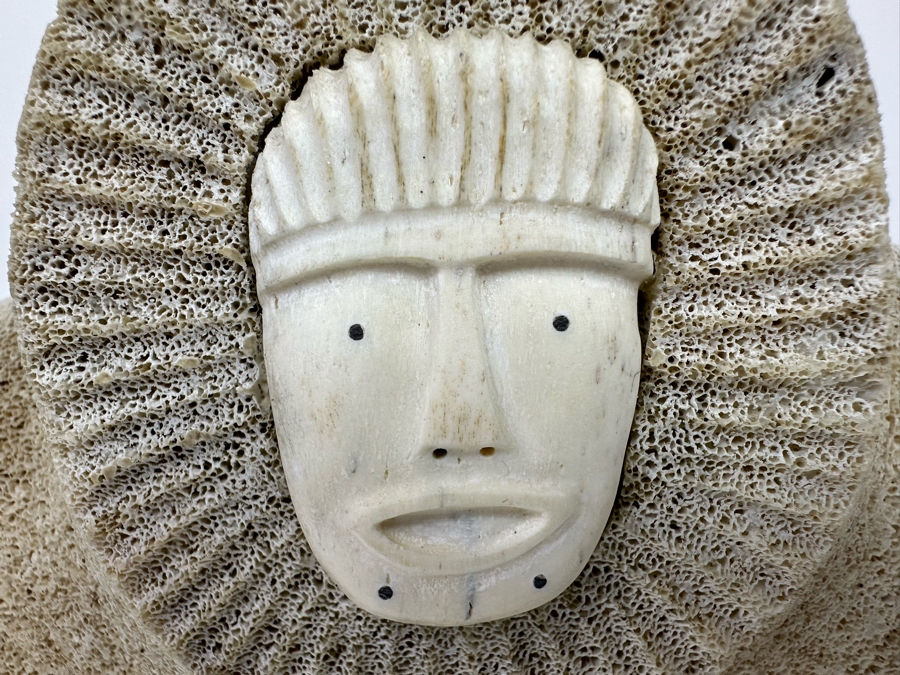 Double-Sided Hand Carved Inuit Whale Bone Vertebrae Sculpture Signed RK 16W X 6D X 11.25H [Photo 10]