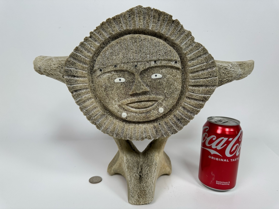 Double-Sided Hand Carved Inuit Whale Bone Vertebrae Sculpture Signed RK 16W X 6D X 11.25H [Photo 16]