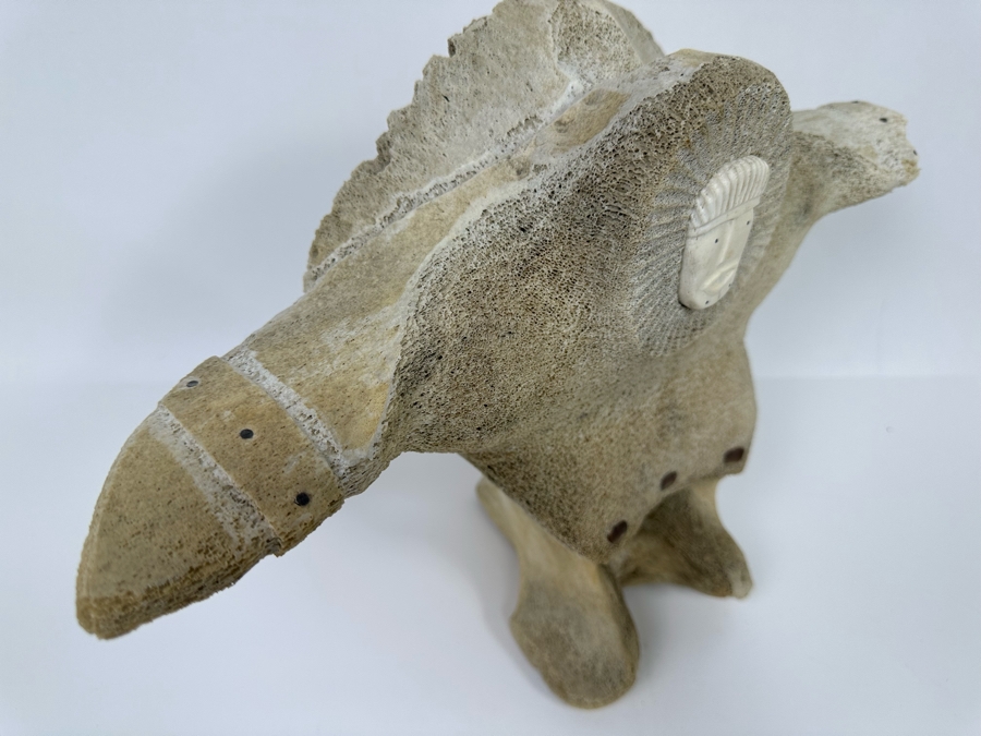 Double-Sided Hand Carved Inuit Whale Bone Vertebrae Sculpture Signed RK 16W X 6D X 11.25H [Photo 11]